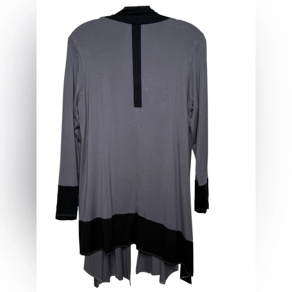 Comfy USA Grey Open Front Knit Cardigan With Contrasting Black Trim Medium - Picture 2 of 6